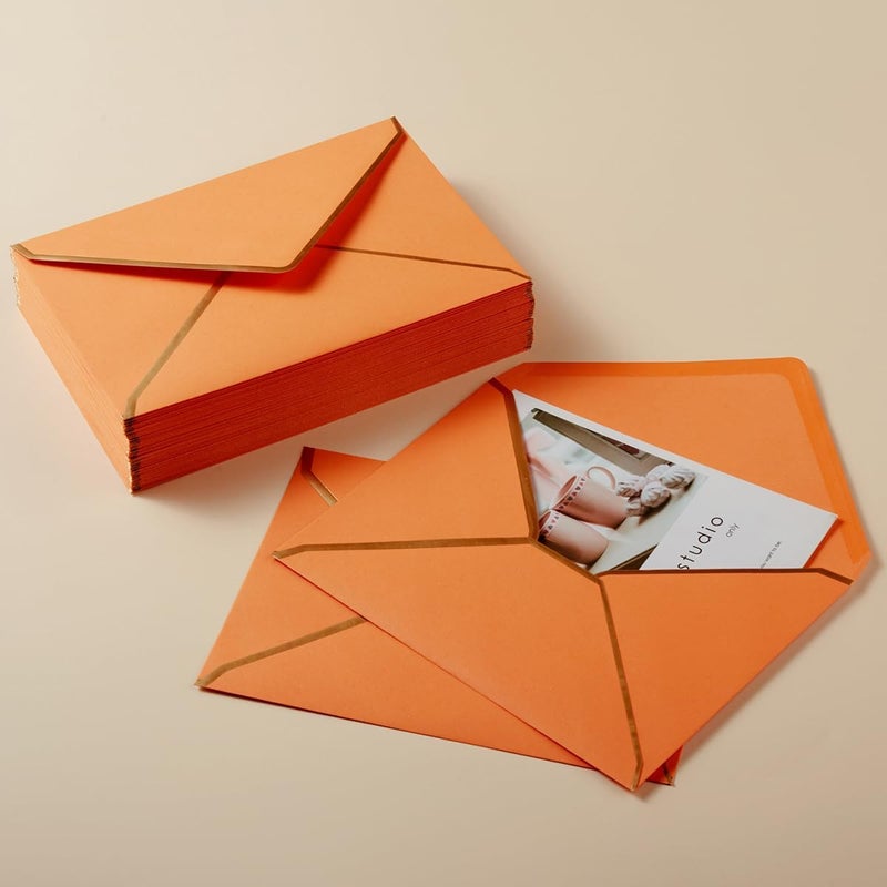 Homtable 100 Pack A7 Envelopes 5 x 7 Card Envelopes V Flap with Gold Border for Office, Wedding Gift Cards, Invitations, Graduation, Baby Shower, Parties (Dark Orange, 5.32 x 7.28 Inches) - Image 5